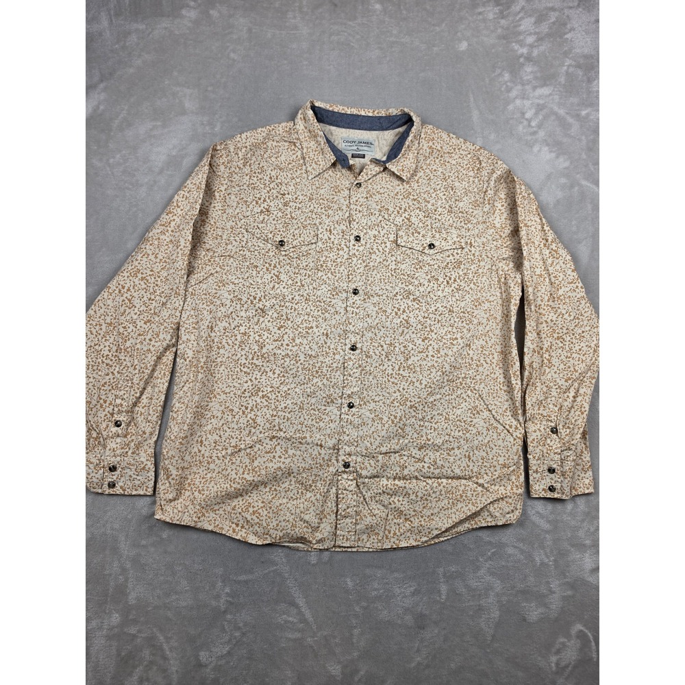 Cody James Pearl Snap Shirt Mens 2XL Tan Floral Western Long Sleeve Cotton